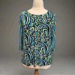 Bob Mackie Wearable Art Size Large Bright Abstract Print Liquid Knit Top